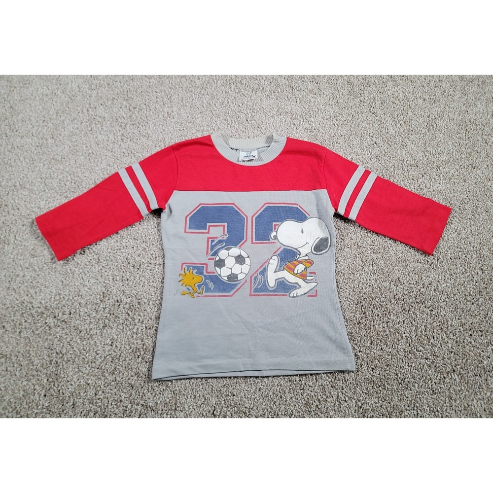 Rare Vintage 70s Snoopy Shirt Size 8 Boys Gray Soccer Peanuts Long Sleeve Crew
